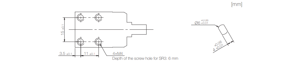 Dimensions related to mounting of SR3 rotary damper
