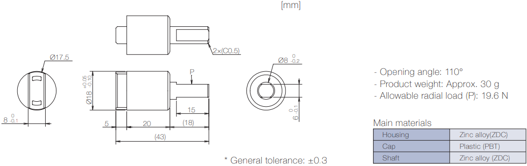 Product information of TD112 rotary damper