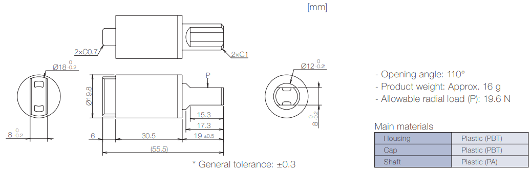 Product information of TD118 rotary damper