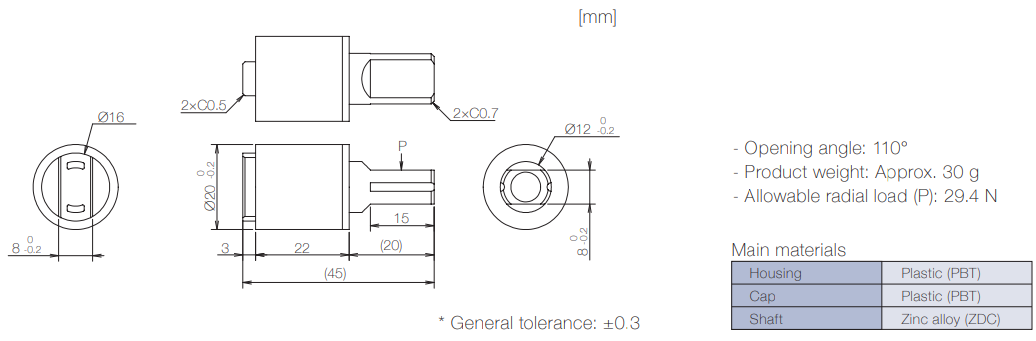 Product information of TD133 rotary damper