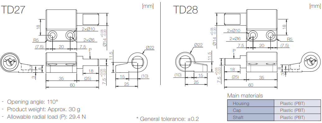 Product information of TD27/28 rotary damper