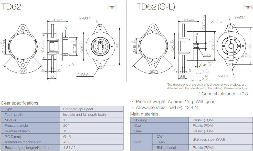Product information of TD62 rotary damper