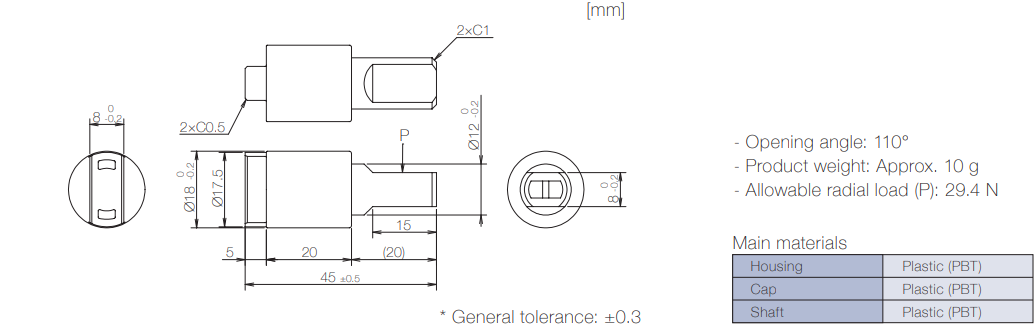 Product information of TD99 (Horizontal & Vertical use) rotary damper